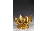 AN UNUSUAL LARGE TIBET GILT BRONZE LOTUS MANDALA