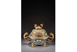 A GILT CLOISONNE ENAMEL JADE INLAID CENSER
