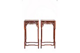 A PAIR OF LARGE MARBLE INLAID HUANGHUALI STANDS 