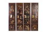 SET OF FOUR HARDWOOD SOAPSTONE AND JADE INLAID SCREENS