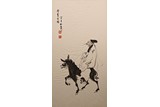DU BAIYANG: COLOR AND INK 'FIGURE ON DONKEY' PAINTING