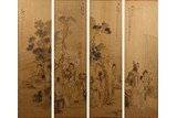 QIAN HUIAN: COLOR AND INK ON SILK 'FIGURES' PAINTINGS