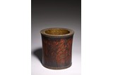 A CHINESE HARDWOOD BRUSHPOT