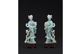 A PAIR OF CHINESE NATURAL JADEITE MAGU FIGURES