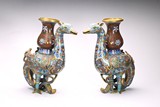A PAIR OF CHINESE CLOISONNE ENAMEL PHOENIX WITH VASES