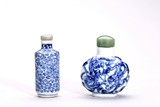TWO CHINESE BLUE AND WHITE SNUFF BOTTLES