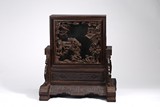 A CHINESE CARVED ZITAN 'PAVILION' TABLE SCREEN