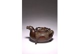 A BRONZE 'MYTHICAL BEAST' TEAPOT AND COVER
