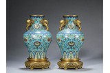 A PAIR OF GILT BRONZE 'LOTUS' WALL VASES