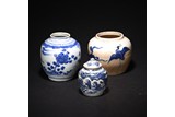 A GROUP OF THREE BLUE AND WHITE JARS