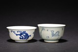 TWO CHINESE BLUE AND WHITE CUPS