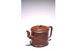 A CHINESE BAMBOO FORM YIXING TEAPOT