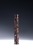 A CHINESE HARDWOOD INSCRIBED INCENSE CYLINDER