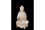 A LARGE MARBLE CARVED FIGURE OF GUANYIN