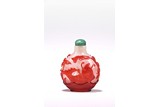 A RUBY RED OVERLAY GLASS 'CARP AND CRAB' SNUFF BOTTLE