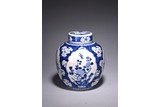 A BLUE AND WHITE 'FLOWERS AND ANTIQUES' JAR 