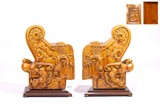 A PAIR OF MASSIVE IMPERIAL YELLOW GLAZE 'MYTHICAL BEAST' ROOF TILES