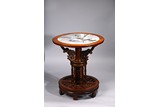 A CHINESE HARDWOOD 'MARBLE' INSET RUYI-HEAD CIRCULAR TABLE