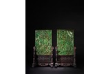 A PAIR OF SPINACH GREEN JADE RECTANGULAR TABLE SCREENS