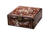 A HARDWOOD MOTHER OF PEARL INLAID JEWELRY BOX