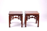 A PAIR OF CHINESE SQUARE HARDWOOD STOOLS