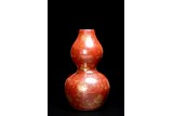 A CORAL RED GLAZE GILT PAINTED DOUBLE GOURD VASE