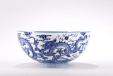 A CHINESE BLUE AND WHITE DRAGON BOWL