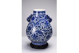 A LARGE BLUE AND WHITE 'DRAGON AND LOTUS' VASE