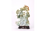 A TRICOLOR JADEITE FIGURAL GROUP CARVING