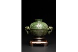 A CHINESE SPINACH GREEN JADE CENSER 