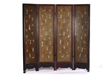 A PORCELAIN INLAID AND GILT PAINTED FOUR PANEL SCREEN