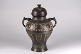AN ARCHAISTIC BRONZE AND CLOISONNE ENAMEL VASE