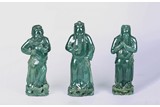 A GROUP OF VERY RARE JADEITE CARVED 'OATH OF THE PEACH GARDEN' TRIO FIGURES