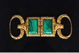 A CHINESE IMPERIAL GILT BRONZE MALACHITE INLAID BELT BUCKLE