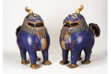 A PAIR OF LARGE CLOISONNE ENAMEL 'MYTHICAL BEASTS' CENSERS