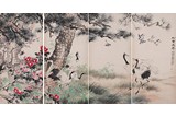 WANG XUETAO: SET OF FOUR COLOR AND INK 'CRANES' PAINTINGS