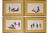 GROUP OF FOUR CHINESE EXPORT GOUACHE 'PUNISHMENT' PAINTINGS