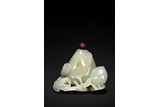 A CHINESE WHITE JADE 'PEACH' GROUP SNUFF BOTTLE