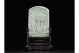 A CHINESE GREENISH WHITE JADE 'IMMORTALS' TABLE SCREEN