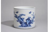 A CHINESE BLUE AND WHITE 'AUTUMN SCENES' BRUSHPOT
