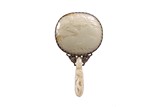 A WHITE JADE 'PEACH' MOUNTED SILVER HAND MIRROR