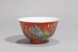 A FAMILLE VERTE CORAL RED 'FLOWERS' BOWL