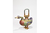 A CHINESE CLOISONNE ENAMEL CELESTIAL DUCK FORM CENSER