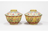 A PAIR OF CHINESE ENAMEL COPPER BOWLS AND COVERS