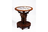A CHINESE HARDWOOD 'MARBLE' INSET RUYI-HEAD CIRCULAR TABLE
