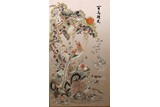 A CHINESE EMBROIDERED 'PHOENIX AND HUNDRED BIRDS' PANEL